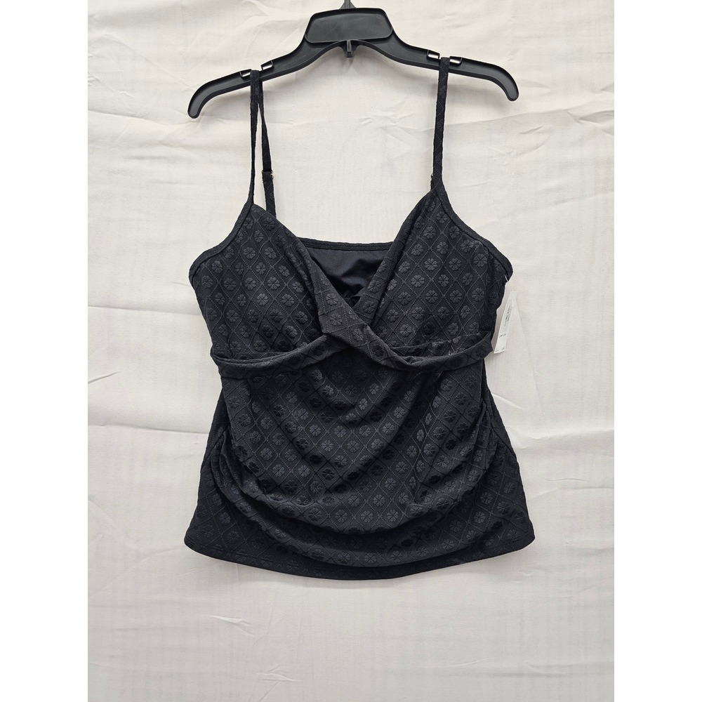 Lands' End Womens Black Textured Floral Crossover Tankini Swim Top L 238142605